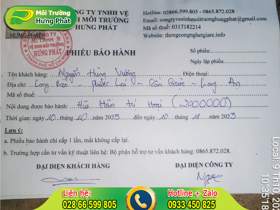 Bảo hành thông cống nghẹt Hưng Phát