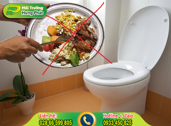 Thức ăn thừa đổ xuống bồn cầu g&acirc;y ố v&agrave;ng